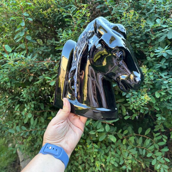 BMP Vintage Horse Bookend by Blue Mountain Pottery Black Ceramic Drip Glaze - Picture 8 of 14